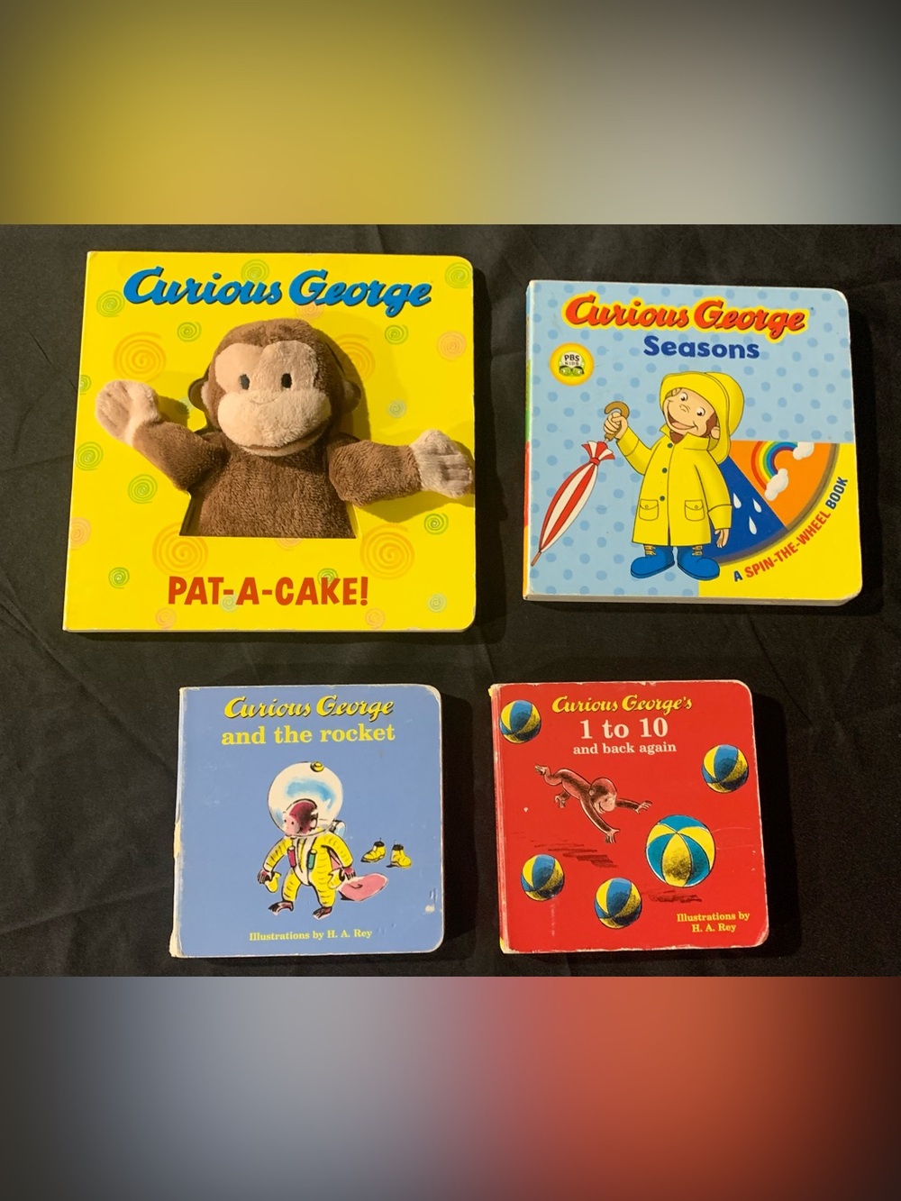 Curious George Pat-a-Cake, Seasons, Rocket, 1-10 toddler board Books (4 Books)